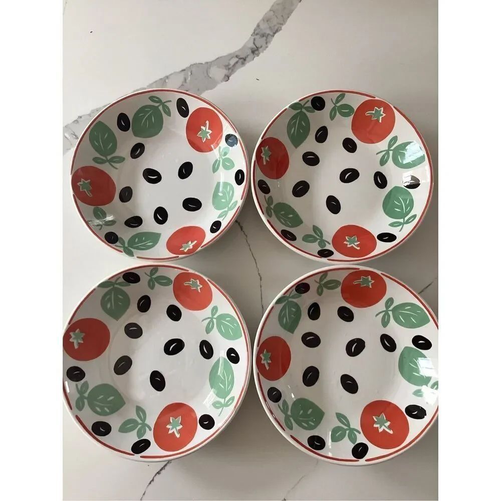 La Primula SRL Ceramic Pasta Bowls (4) Made In Italy 8.25” Tomato Olive